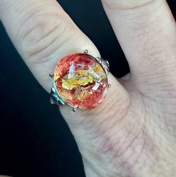 New Red Yellow Phantom Quartz Lodolite Adjustable 925 Silver Ring. - Picture 5 of 16